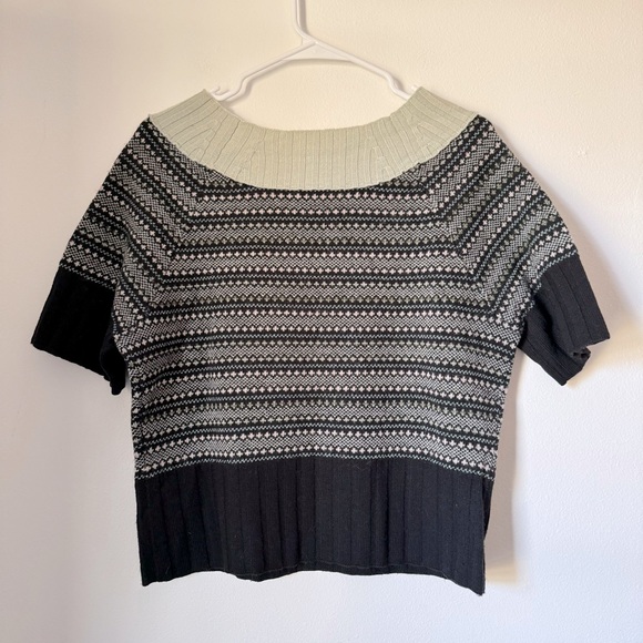 Anthropologie Cartonnier Green Fair Isle Short Sleeve Sweater - Picture 5 of 5